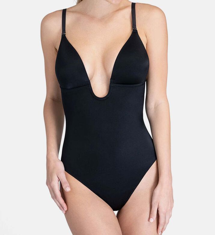 Plunge Low Back Thong Bodysuit