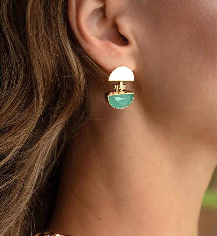 Ottoman Hands Chalcedony Drop Stud Earrings, Packshot View