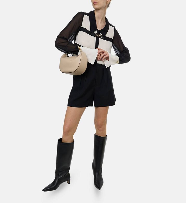 Edward Achour Paris Buckle Strap Paneled Blouse, Model View Edward Achour Paris Buckle Strap Paneled Blouse, Model View