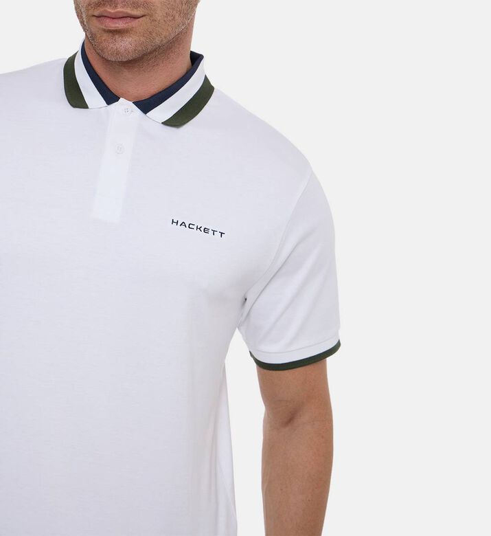 Hackett London Button Placket Short-sleeve Polo Shirt, White, L, Model View