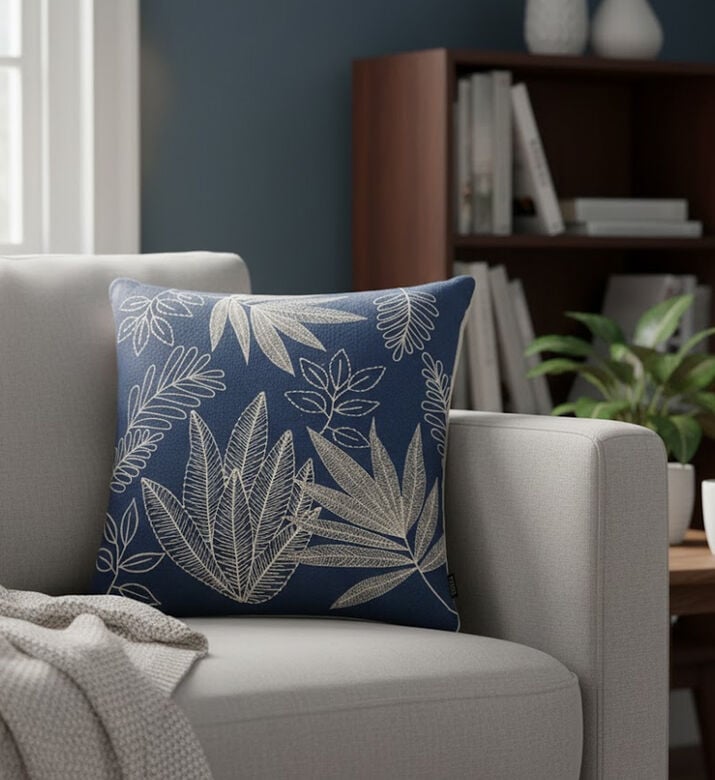 Home Deco and More Cotton Leaves-embroidery Filled And Vaccumed Cushion, Packshot View