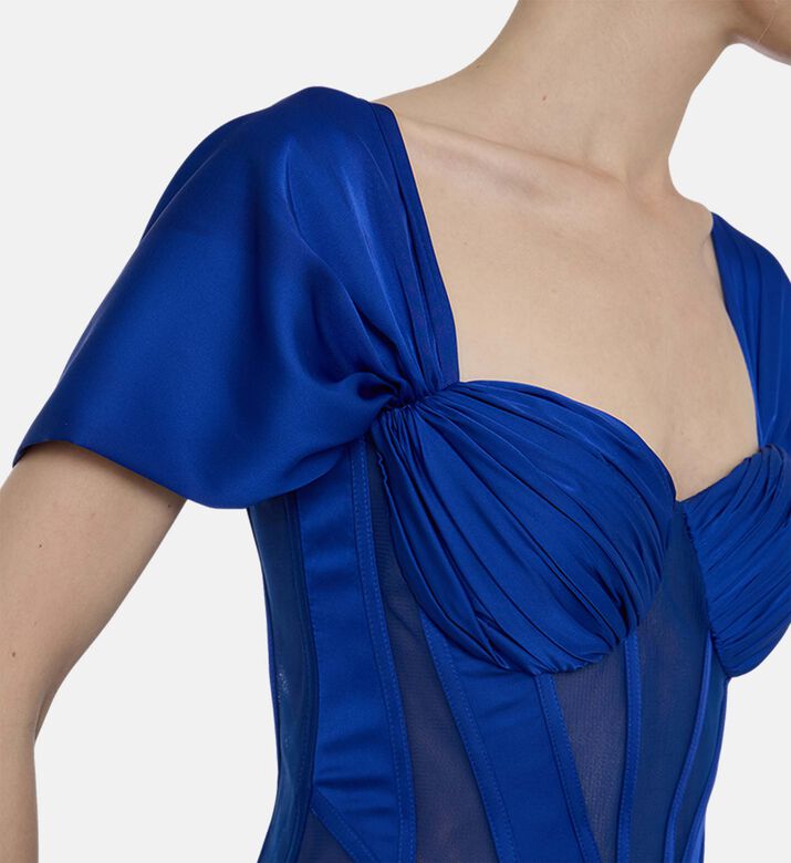 AAVVA Ruffle Structured Bodice Maxi Gown, Blue, M, Model View