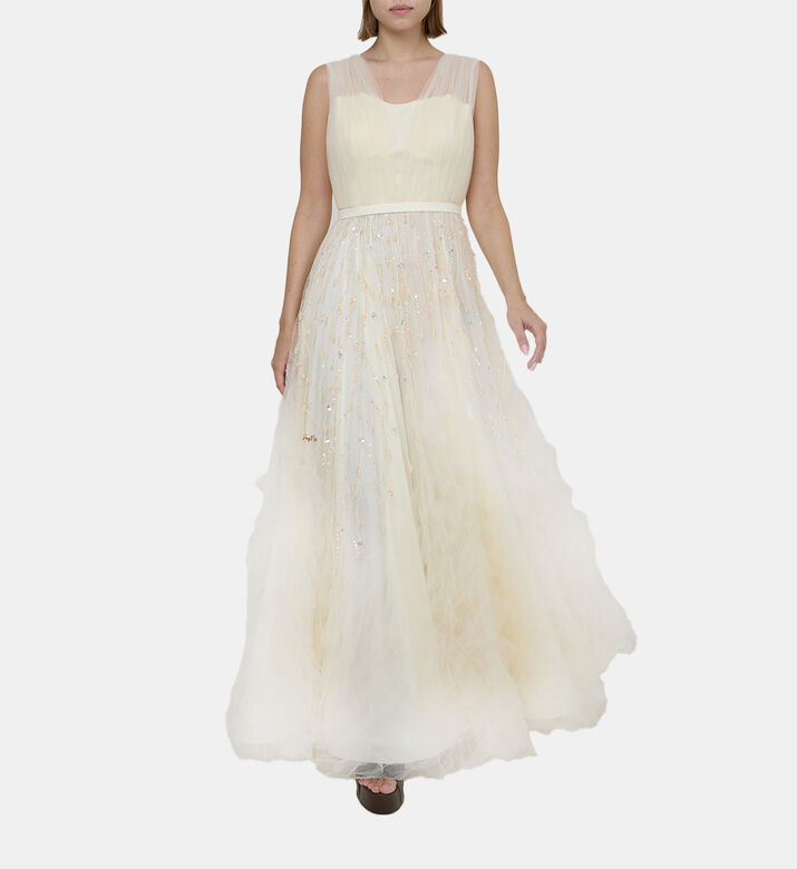 Bead Rhinestone Embellished Tulle Dress