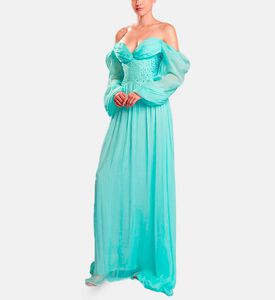 Michael Cinco Rhinestone-embellished Puff Sleeve Maxi Dress, Light-green, Xl, Model View