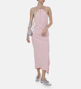 فستان متوسط الطول بدون أكمام بتفصيل معدني