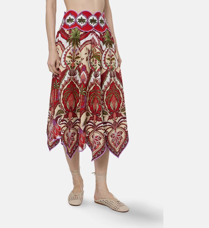 Farm Rio Odara Contrasting Scallops Midi Skirt, Model View