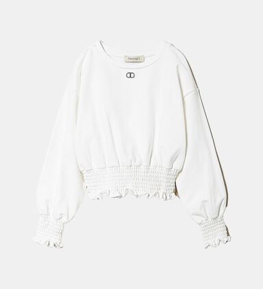 Logo-brooch Elasticated Hem Top