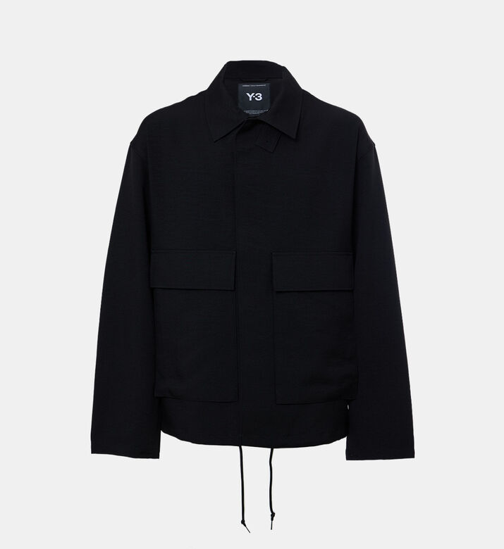 Flap Pockets Drawstring Hem Long-sleeve Jacket