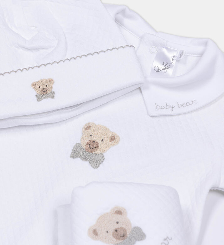 طقم دنغري قطن بنقشة دب 4 قطع طقم دنغري قطن بنقشة دب 4 قطع