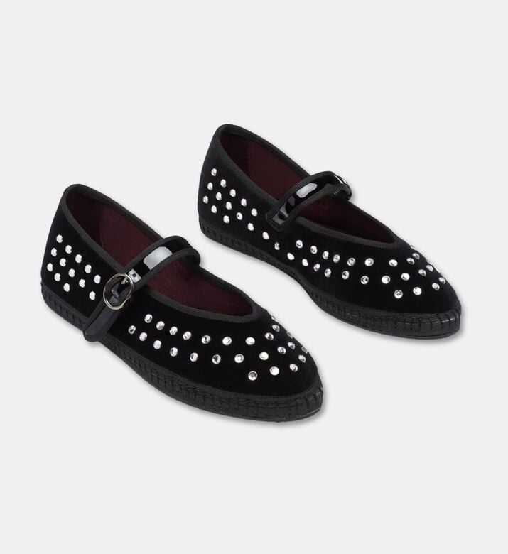 Flabelus Mae Velvet Embellished Mary Janes, Black, Eu-37, Packshot View