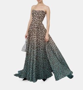 فستان شيفون أومبيري بطبعة نمر