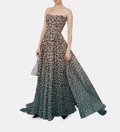 Leopard-print Ombre Chiffon Gown