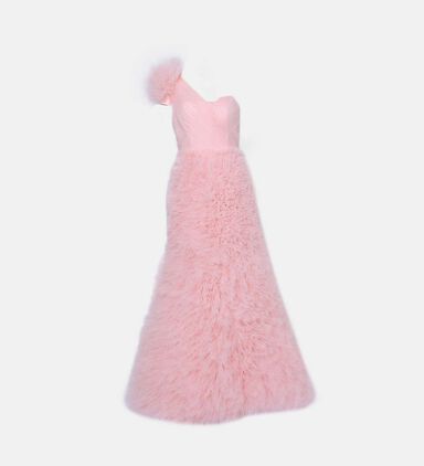 Tulle Asymmetric Bust Maxi Dress