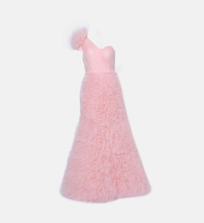 Tulle Asymmetric Bust Maxi Dress