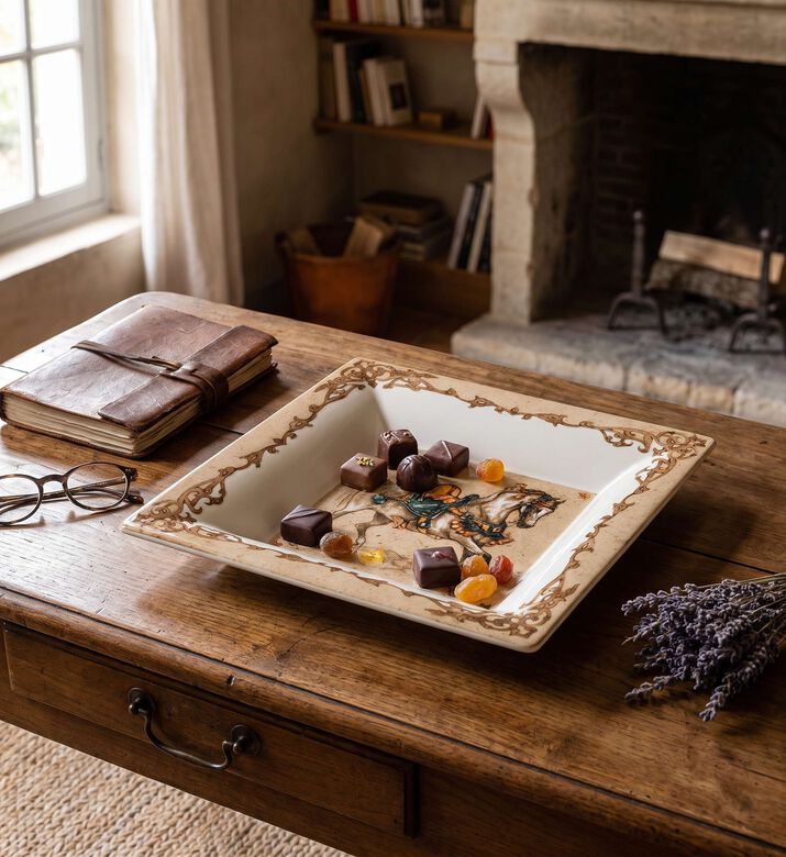 Gien Chevaux Du Vent Extra-large Square Candy Tray, Model View