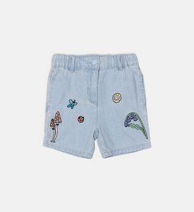 شورت دنيم بتطريز غرافيكي