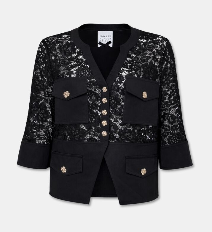 Edward Achour Paris Sheer Floral Lace Panels Jacket, Packshot View