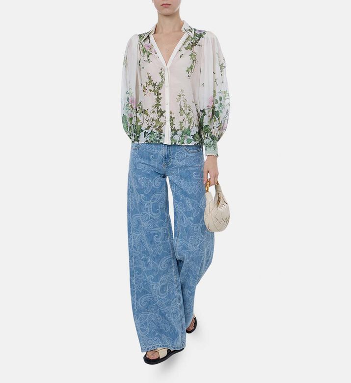 Paisley Pattern Wide-leg Jeans