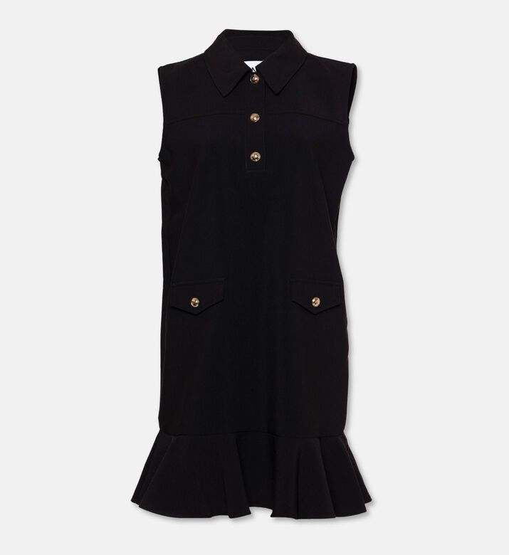 Ganni Gold-tone Logo Buttons Ruffled Hem Mini Dress, Packshot View