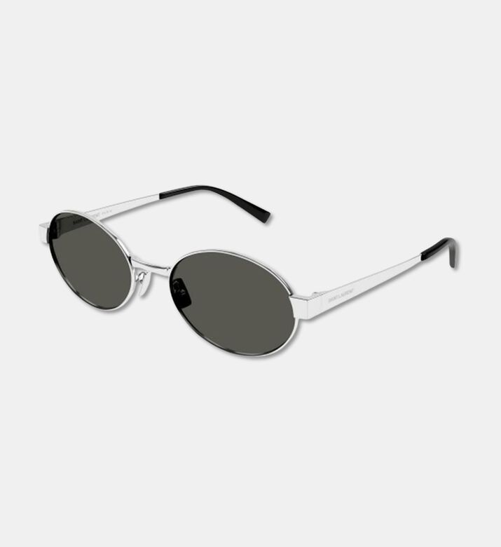 Yves Saint Laurent Engraved Logo Silver-tone Oval Sunglasses 55, Grey, Packshot View