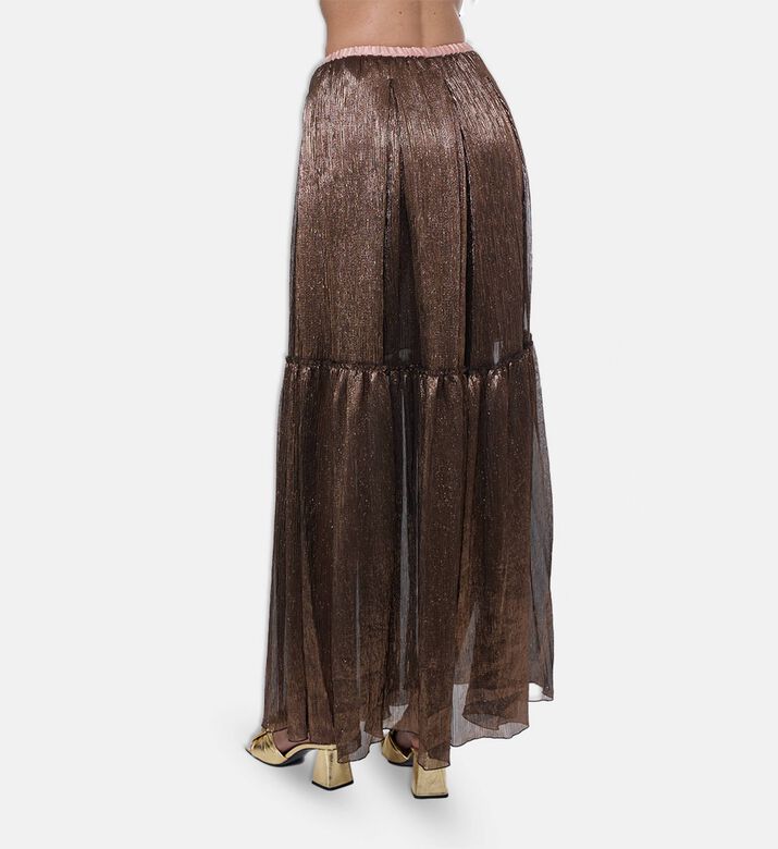 Forte-Forte Crinkled Lamé Tiered Maxi Skirt, Brown, L, Model View