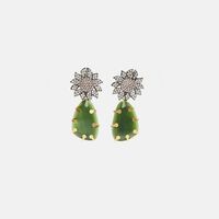 Floral Zircon Jade Stone Earrings