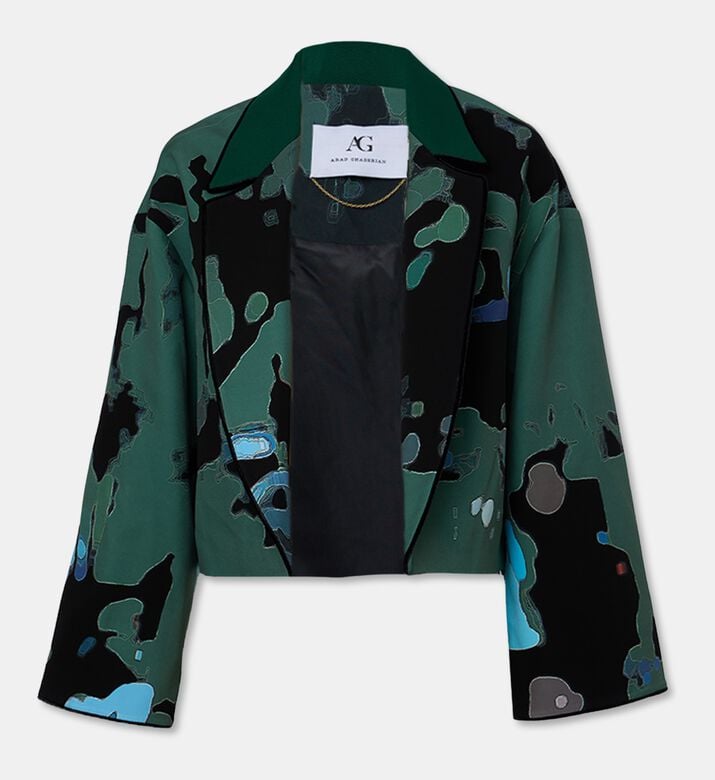 Arad Ghaderian Abstract Patchwork Printed Cropped Jacket, Packshot View