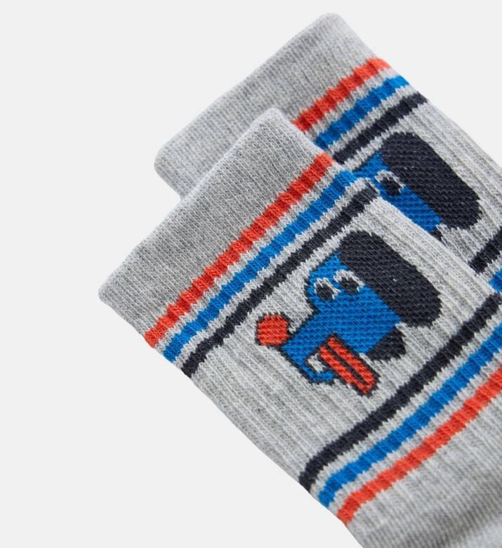 Bobo Choses Tractor Design Ribbed Striped Socks, Packshot View Bobo Choses Tractor Design Ribbed Striped Socks, Packshot View