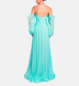 Michael Cinco Rhinestone-embellished Puff Sleeve Maxi Dress, Light-green, Xl, Model View