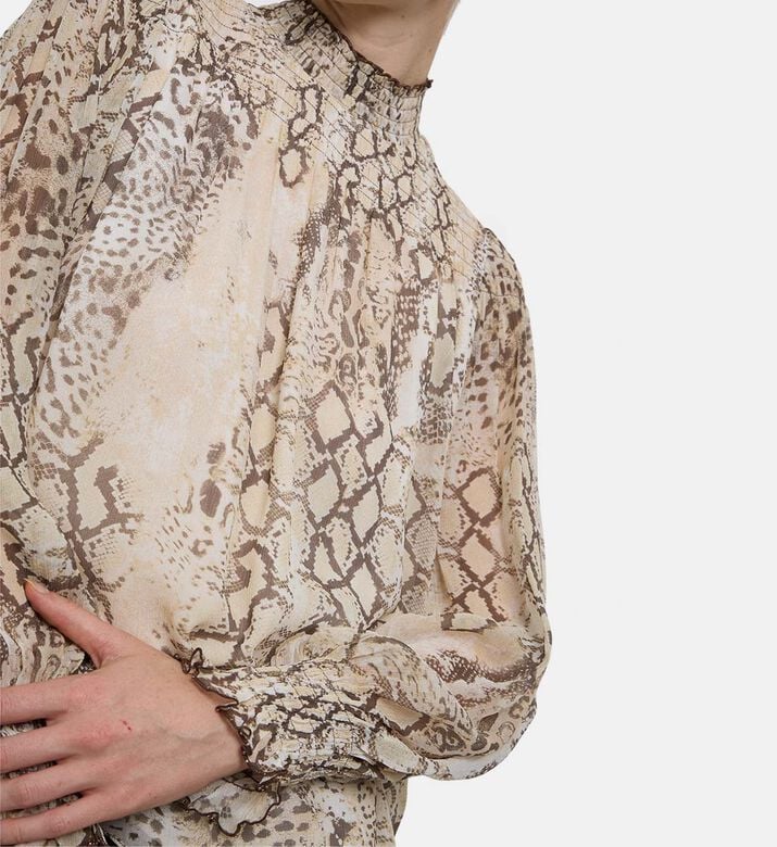 Ba and Sh Snake Skin-print Long-sleeve Blouse, Model View Ba and Sh Snake Skin-print Long-sleeve Blouse, Model View