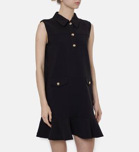 Ganni Gold-tone Logo Buttons Ruffled Hem Mini Dress, Model View