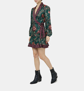 فستان أرابيسك قصير بأكمام طويلة مزين بأزهار