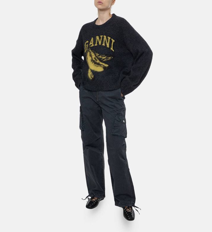 Ganni Logo-embroidery Long-sleeve Sweater, Model View Ganni Logo-embroidery Long-sleeve Sweater, Model View