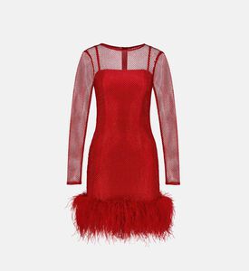 Feather-trimmed Crystal-embellished Mini Dress