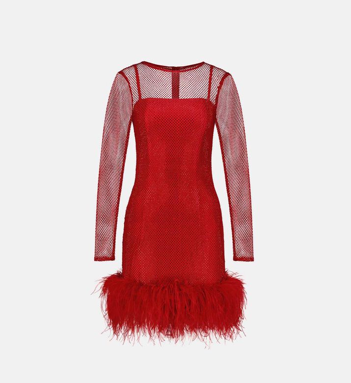 Feather-trimmed Crystal-embellished Mini Dress