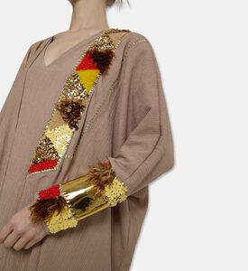 Dalia Al Azem Geometric-embroidery Metallic Cuffs Abaya, Model View