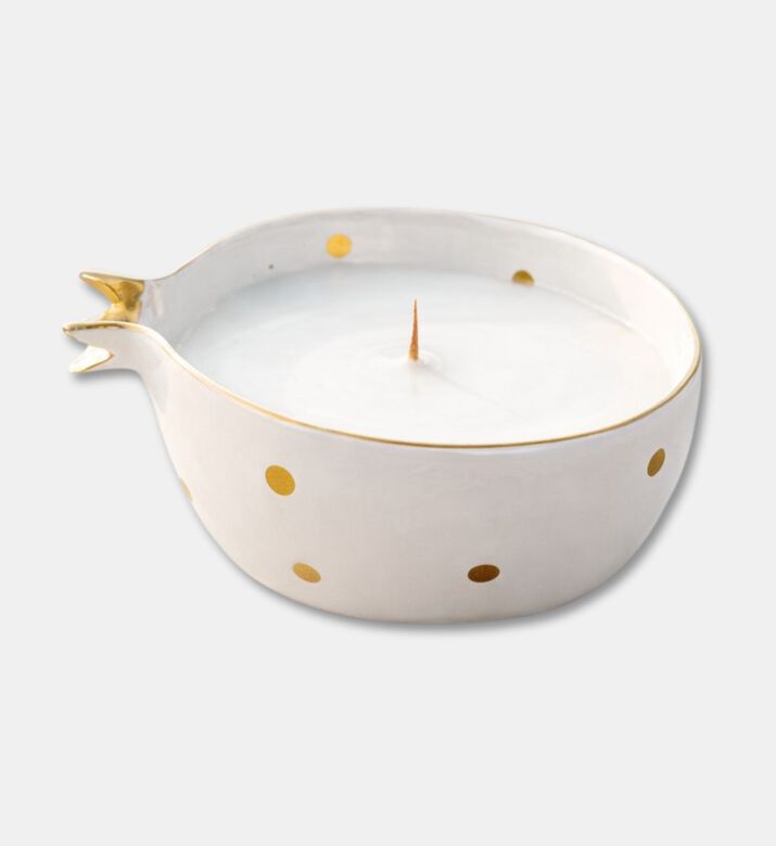 Tohfa Luxe Half Pomegranate Soy 22k Gold Plating Candle, Ivory, 300-ml, Packshot View
