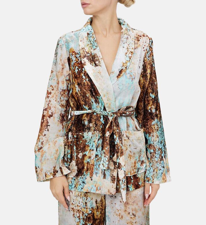 Marble Fabric Belted Shirt Jacket