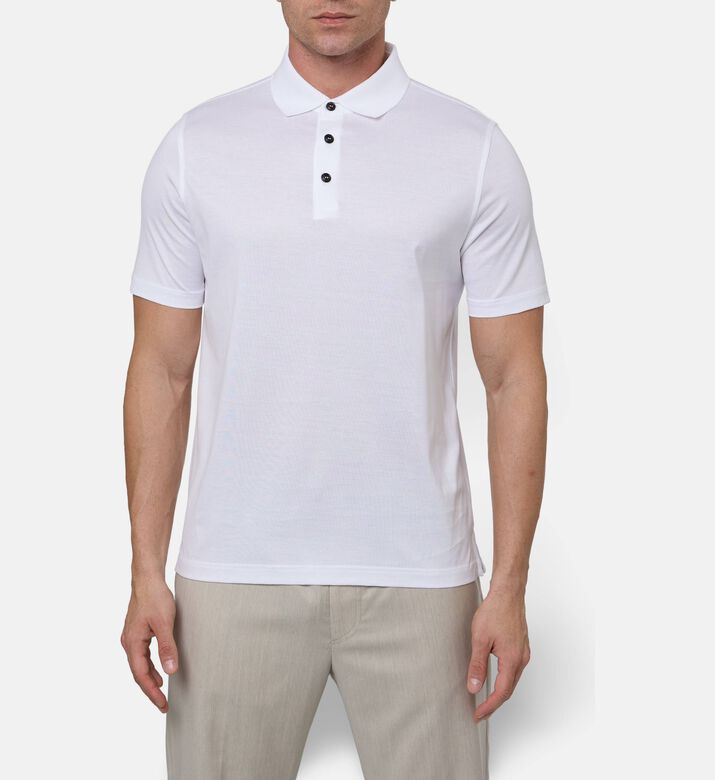 Pal Zileri Slim-fit Button-placket Polo, White, 52, Model View