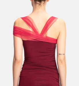 فستان متوسط الطول مكشكش بكتف بطيات