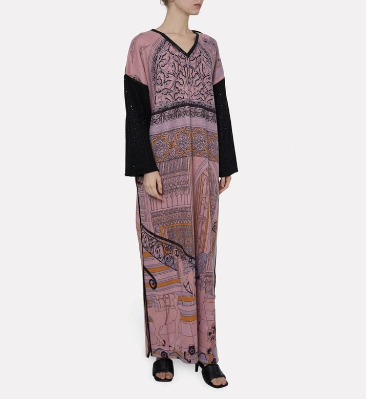 Dalia Al Azem Contrasting Sleeves Geometric Pattern Dress, Model View