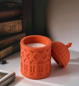 Silsal Arabian-inspired Orange Filled Candle Jar, Packshot View