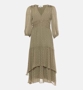 فستان بأكمام منفوشة بطبعة على كامله