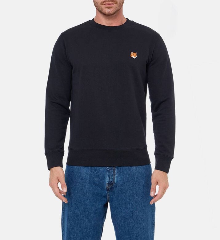 Maison Kitsune Fox-embroidery Regular-fit Sweatshirt, Black, Xl, Model View Maison Kitsune Fox-embroidery Regular-fit Sweatshirt, Black, Xl, Model View