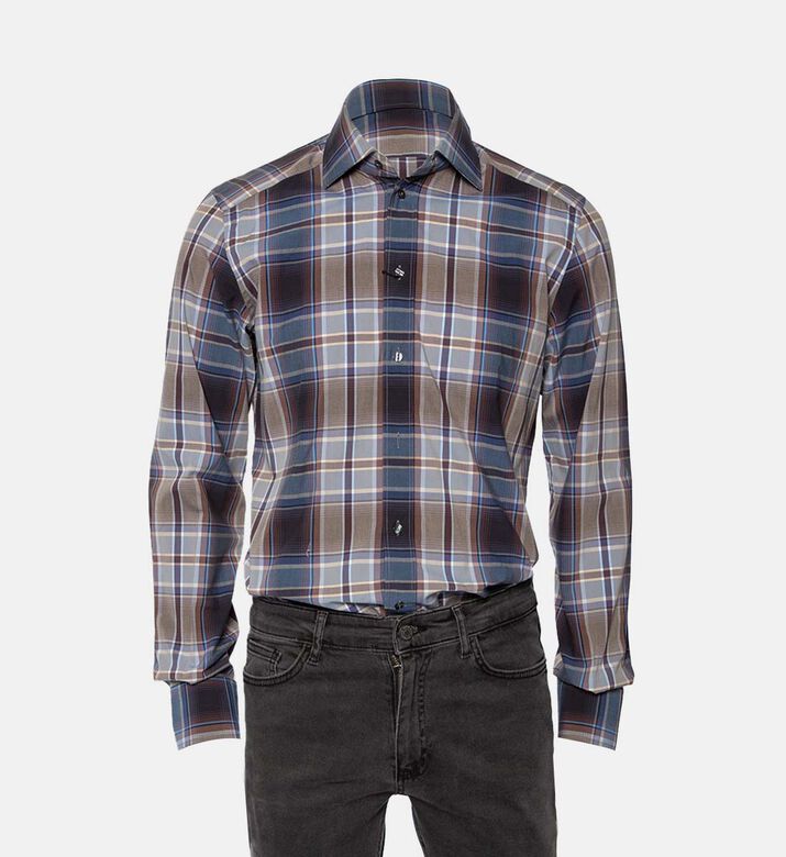 Dolce-and-gabbana Blue Plaid Checked Cotton Gold Label Shirt Preowned