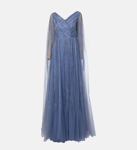 فستان ماكسي واسع بأكمام كاب بأحجار الراين