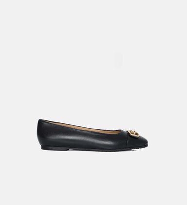 Leather Gold Logo Ballet Flats