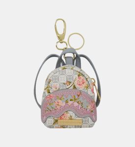 سلسلة مفاتيح بشكل حقيبة ظهر بنقشة أزهار