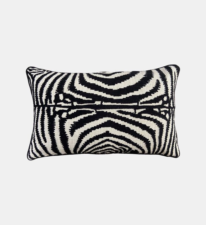 Home Deco and More Zebra Embroidered Velvet Cushion, Black, 30x50-cm, Packshot View