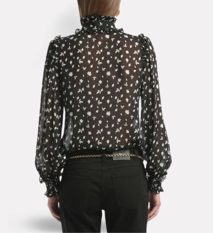 Luisa Spagnoli Lifar Sheer Leaf-print Button-down Front Blouse, Model View